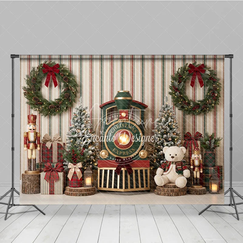 Aperturee - Aperturee Winter Wonderland Pine Tree Holiday Backdrop Festive Red and Gold Gifts Setup Family Seasonal Party Photo Decor