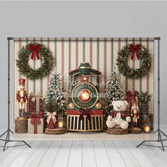 Aperturee - Aperturee Winter Wonderland Pine Tree Holiday Backdrop Festive Red and Gold Gifts Setup Family Seasonal Party Photo Decor