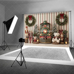 Aperturee - Aperturee Winter Wonderland Pine Tree Holiday Backdrop Festive Red and Gold Gifts Setup Family Seasonal Party Photo Decor