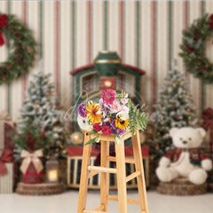 Aperturee - Aperturee Winter Wonderland Pine Tree Holiday Backdrop Festive Red and Gold Gifts Setup Family Seasonal Party Photo Decor