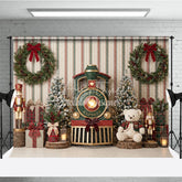Aperturee - Aperturee Winter Wonderland Pine Tree Holiday Backdrop Festive Red and Gold Gifts Setup Family Seasonal Party Photo Decor