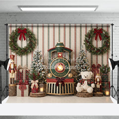 Aperturee - Aperturee Winter Wonderland Pine Tree Holiday Backdrop Festive Red and Gold Gifts Setup Family Seasonal Party Photo Decor