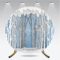 Aperturee - Aperturee Winter Wonderland Round Backdrop Paper Cut Forest Snow Tree Decoration