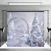Aperturee - Aperturee Winter Wonderland Silver Ruffle Tree Backdrop Ice Castle Photography Background Crystal Reindeer Holiday Party