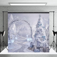 Aperturee - Aperturee Winter Wonderland Silver Ruffle Tree Backdrop Ice Castle Photography Background Crystal Reindeer Holiday Party
