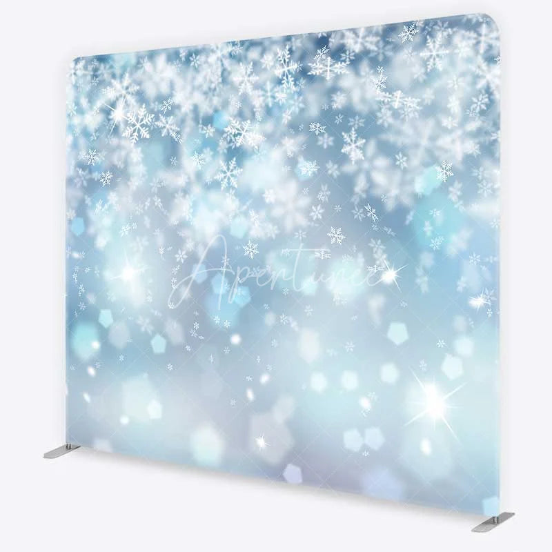Aperturee - Aperturee Winter Wonderland Snowflake Tension Fabric Backdrop Blue Snow and Stars Photography Background