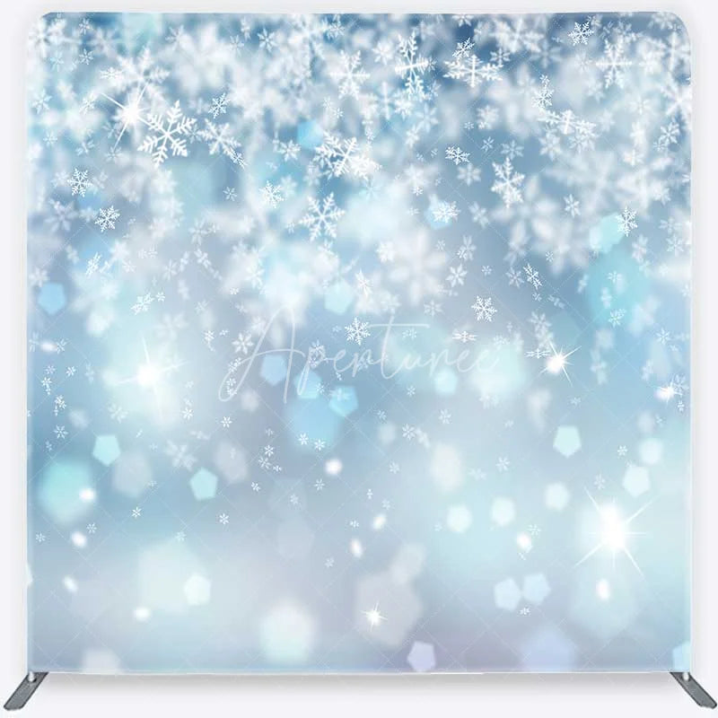 Aperturee - Aperturee Winter Wonderland Snowflake Tension Fabric Backdrop Blue Snow and Stars Photography Background