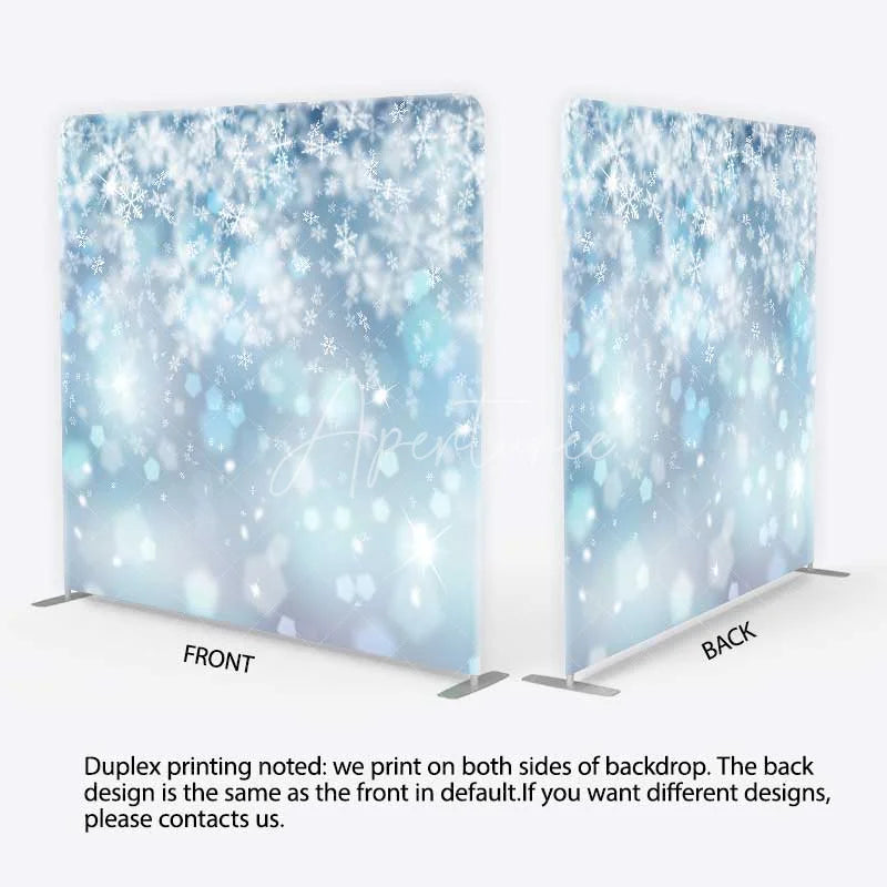 Aperturee - Aperturee Winter Wonderland Snowflake Tension Fabric Backdrop Blue Snow and Stars Photography Background