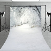 Aperturee - Aperturee Winter Wonderland Snowy Forest Backdrop White Frost Trees Snow Path Nature Christmas Photography Background