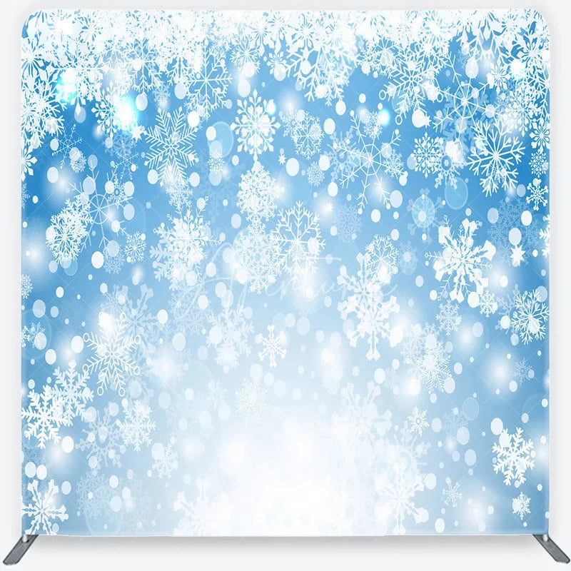 Aperturee - Aperturee Winter Wonderland Tension Fabric Backdrop Blue Snowflakes Frozen Background Christmas Holiday Party Decoration