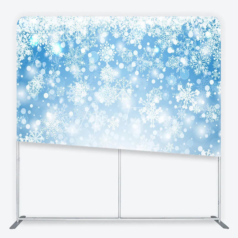 Aperturee - Aperturee Winter Wonderland Tension Fabric Backdrop Blue Snowflakes Frozen Background Christmas Holiday Party Decoration