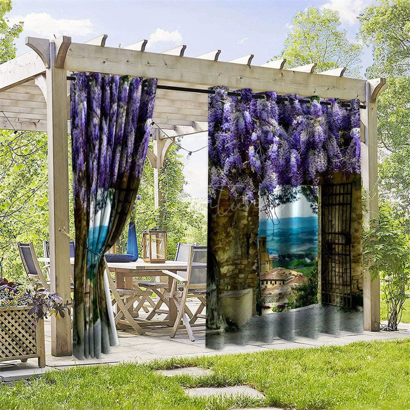 Aperturee - Aperturee Wisteria Eaves Waterproof Printed Outdoor Curtains