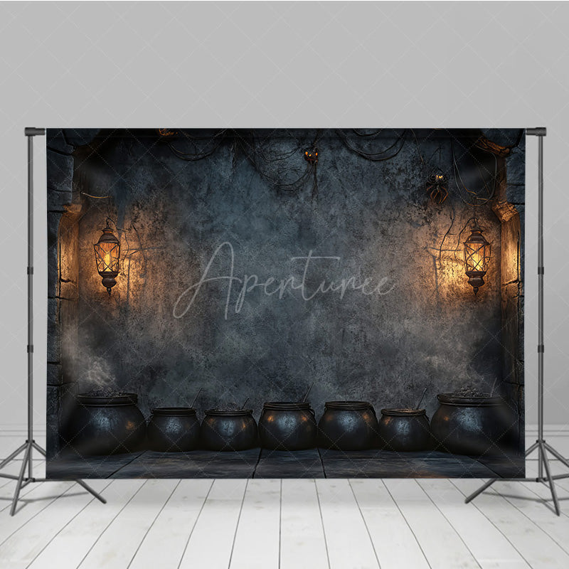 Aperturee - Aperturee Witch’s Lair with Cauldrons Photography Backdrop Spooky Dungeon Wall for Halloween Medieval Photo Shoots