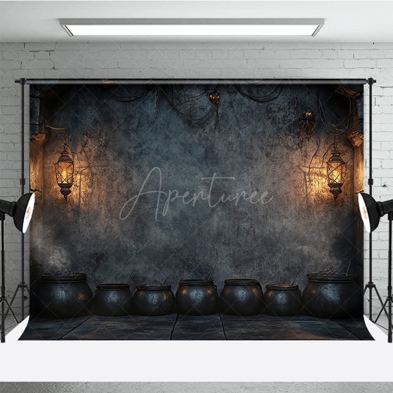 Aperturee - Aperturee Witch’s Lair with Cauldrons Photography Backdrop Spooky Dungeon Wall for Halloween Medieval Photo Shoots