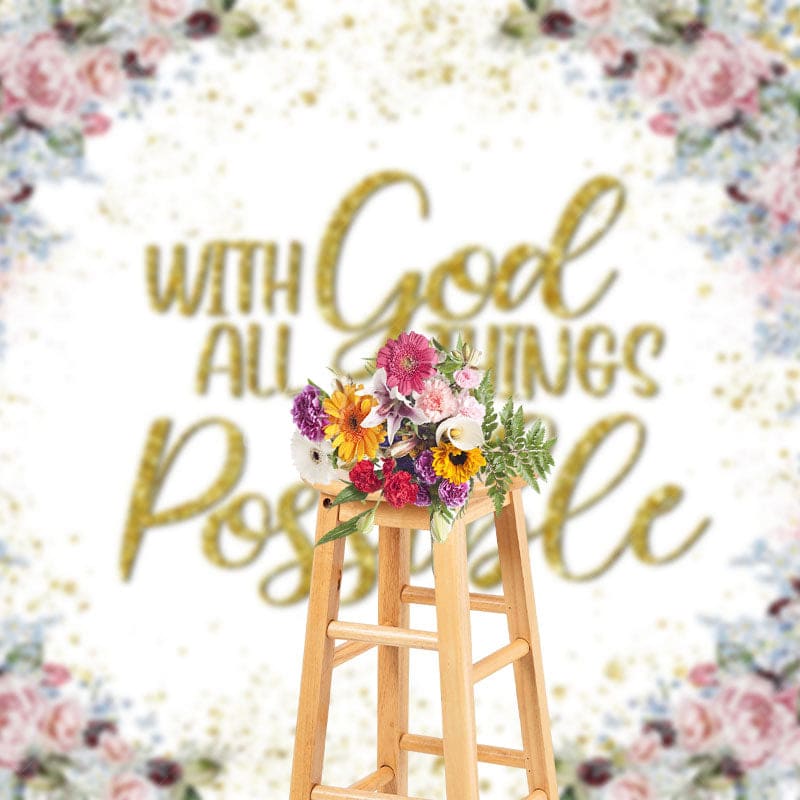 Aperturee - Aperturee With God All Things Are Possible Floral Easter Backdrop