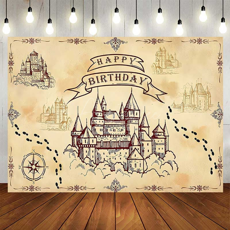 Aperturee Aperturee Wizard School of Magic Birthday Backdrop Vintage Castle and Footprints Banner Fantasy Movie Theme Party Supplies