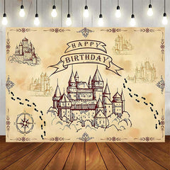 Aperturee Aperturee Wizard School of Magic Birthday Backdrop Vintage Castle and Footprints Banner Fantasy Movie Theme Party Supplies