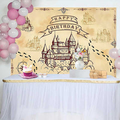 Aperturee Aperturee Wizard School of Magic Birthday Backdrop Vintage Castle and Footprints Banner Fantasy Movie Theme Party Supplies