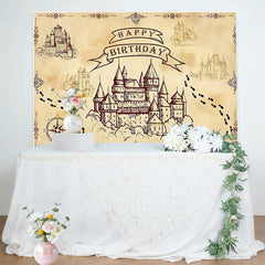 Aperturee Aperturee Wizard School of Magic Birthday Backdrop Vintage Castle and Footprints Banner Fantasy Movie Theme Party Supplies