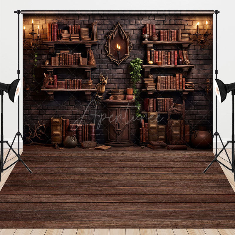 Aperturee - Aperturee Wizard’s Library Bookshelf Combo Set Backdrop Magical Alchemist Study for Fantasy Halloween Photo Shoots