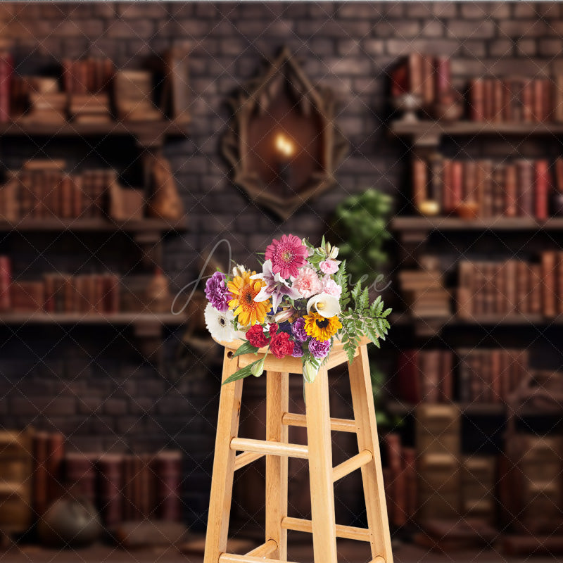 Aperturee - Aperturee Wizard’s Library Bookshelf Photography Backdrop Magical Alchemist Study for Fantasy Halloween Photo Shoots