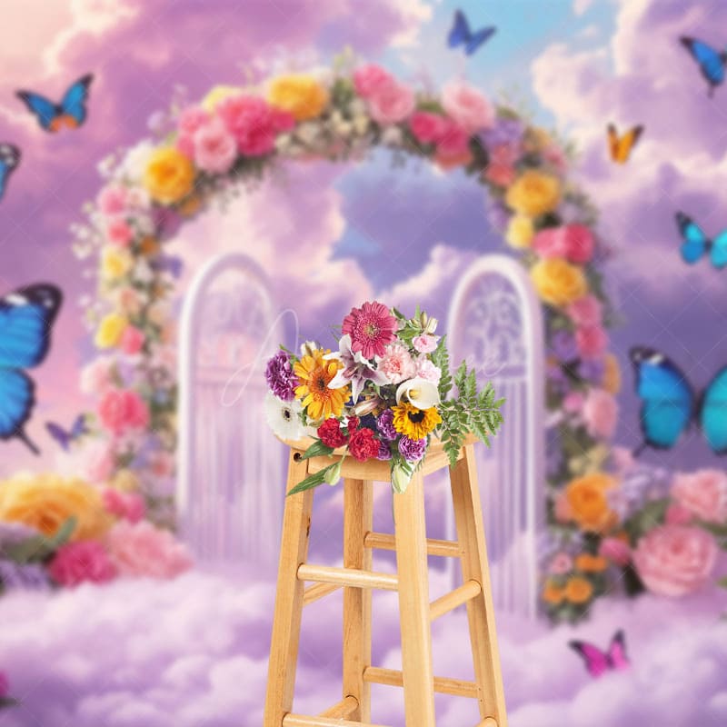 Aperturee - Aperturee Wonderland Gate Floral Butterfly Wedding Backdrop