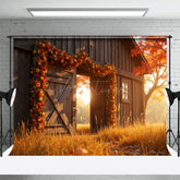 Aperturee - Aperturee Wood Barn Floral Maple Tree Autumn Photo Backdrop
