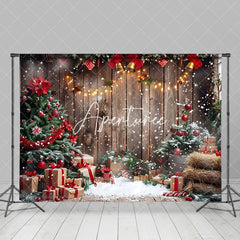 Aperturee - Aperturee Wood Board Snowflake Poinsettia Christmas Backdrop