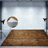 Aperturee - Aperturee Wood Brown Black Dot Fabric Floor Backdrop For Photo
