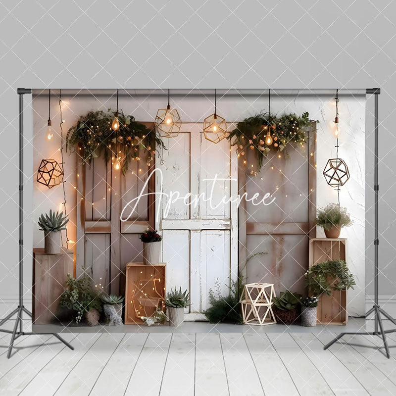 Aperturee - Aperturee Wood Cabin Door Boho Photography Backdrop For Studio