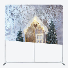 Aperturee - Aperturee Wood Cabin Snowy Tree Winter Tension Fabric Backdrop