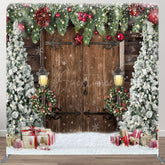 Aperturee - Aperturee Wood Christmas Tree Fabric Backdrop Cover for Christmas