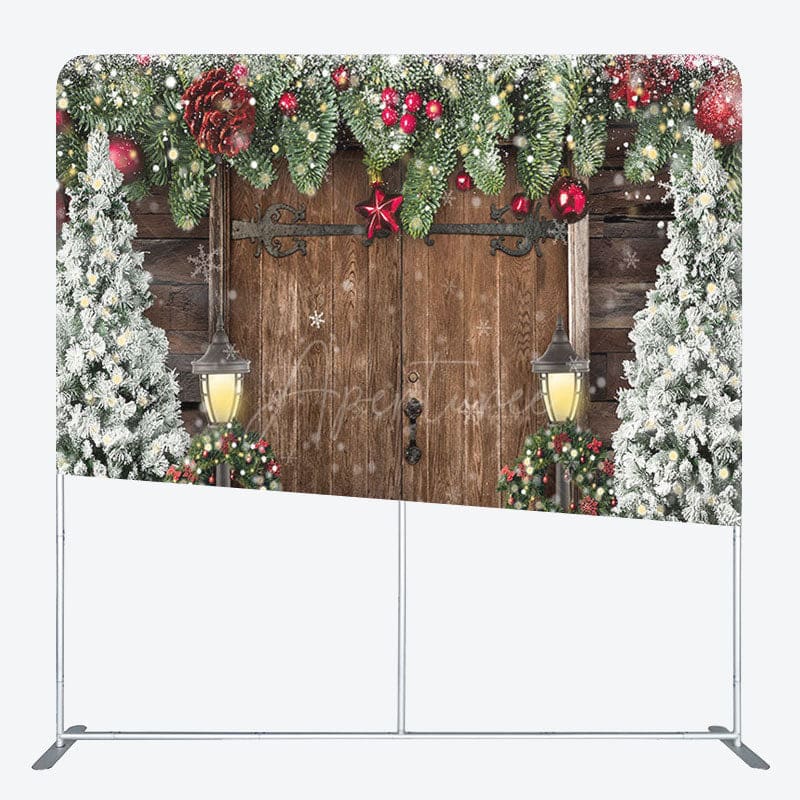 Aperturee - Aperturee Wood Christmas Tree Fabric Backdrop Cover for Christmas