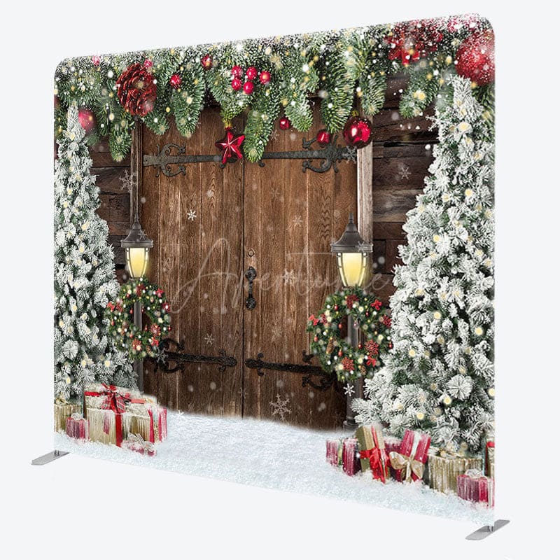Aperturee - Aperturee Wood Christmas Tree Fabric Backdrop Cover for Christmas