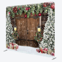 Aperturee - Aperturee Wood Christmas Tree Fabric Backdrop Cover for Christmas