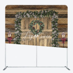 Aperturee - Aperturee Wood Door Pine Leaf Christmas Pillow Case Backdrop