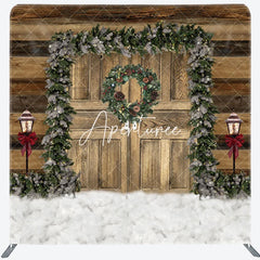 Aperturee - Aperturee Wood Door Pine Leaf Christmas Pillow Case Backdrop