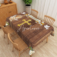 Aperturee - Aperturee Wood God Bless Baptism Party Rectangular Tablecloth