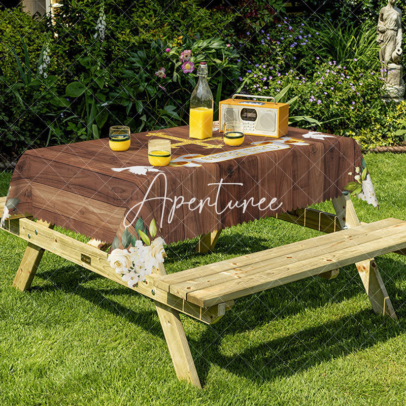 Aperturee - Aperturee Wood God Bless Baptism Party Rectangular Tablecloth