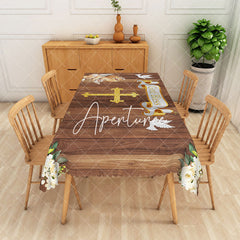 Aperturee - Aperturee Wood Grain God Bless Baptism Rectangular Tablecloth