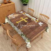 Aperturee - Aperturee Wood Grain God Bless Baptism Rectangular Tablecloth