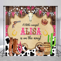 Aperturee - Aperturee Wood Little Cowgirl Custom Name Baby Shower Backdrop