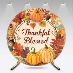 Aperturee Aperturee Wood Pumpkin Thankful Blessed Autumn Round Backdrop