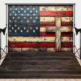 Aperturee - Aperturee Wood Usa Flag Cross Independence Day Combo Set Backdrop