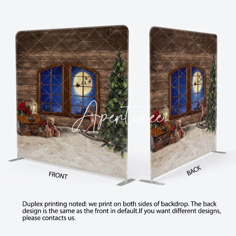 Aperturee - Aperturee Wood Window Moon Night Christmas Pillow Case Backdrop