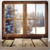 Aperturee - Aperturee Wood Window Pine Tree Scene Square Photo Backdrop