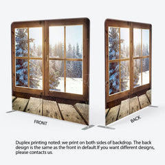 Aperturee - Aperturee Wood Window Pine Tree Scene Square Photo Backdrop
