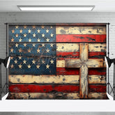 Aperturee - Aperturee Wooden American Flag God In Bless Photography Backdrop