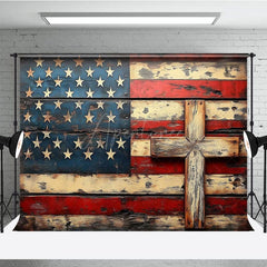 Aperturee - Aperturee Wooden American Flag God In Bless Photography Backdrop