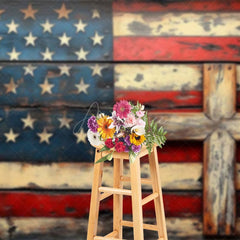 Aperturee - Aperturee Wooden American Flag God In Bless Photography Backdrop